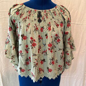 Boho Green Floral Blouse